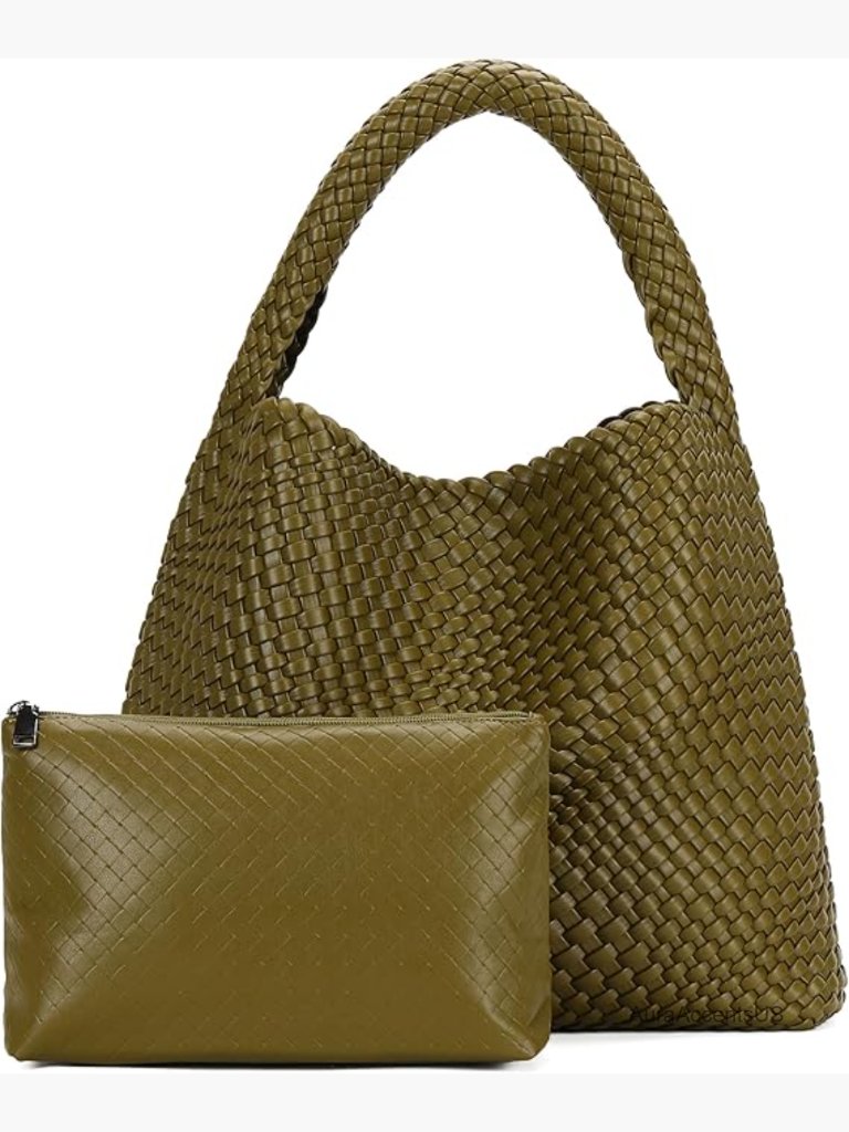 Large Woven Vegan Leather Handwoven Hobo Tote Shoulder Bag